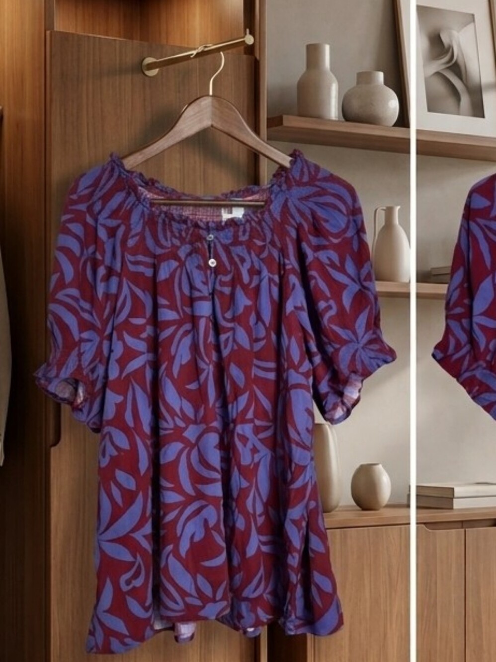 Sky Purple and Blue Floral Peasant Blouse
